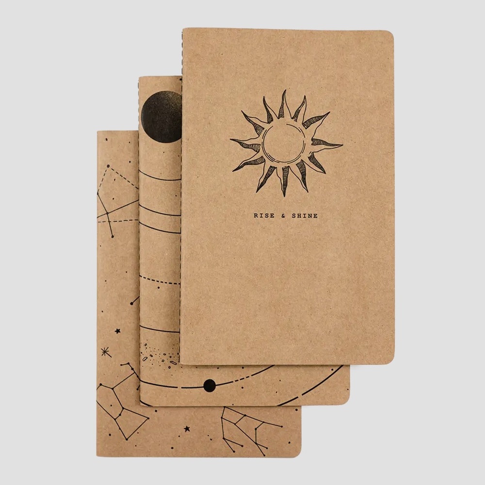 Set of Three Kraft Notebooks 5.25 x 8.25” Celestial Designs Science Astronomy